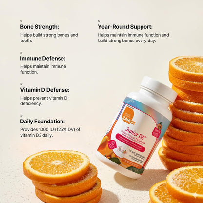 Zahler Junior D3 - Chewable Vitamin D3 for Children - Immune & Bone Support - 120 Orange Tablets