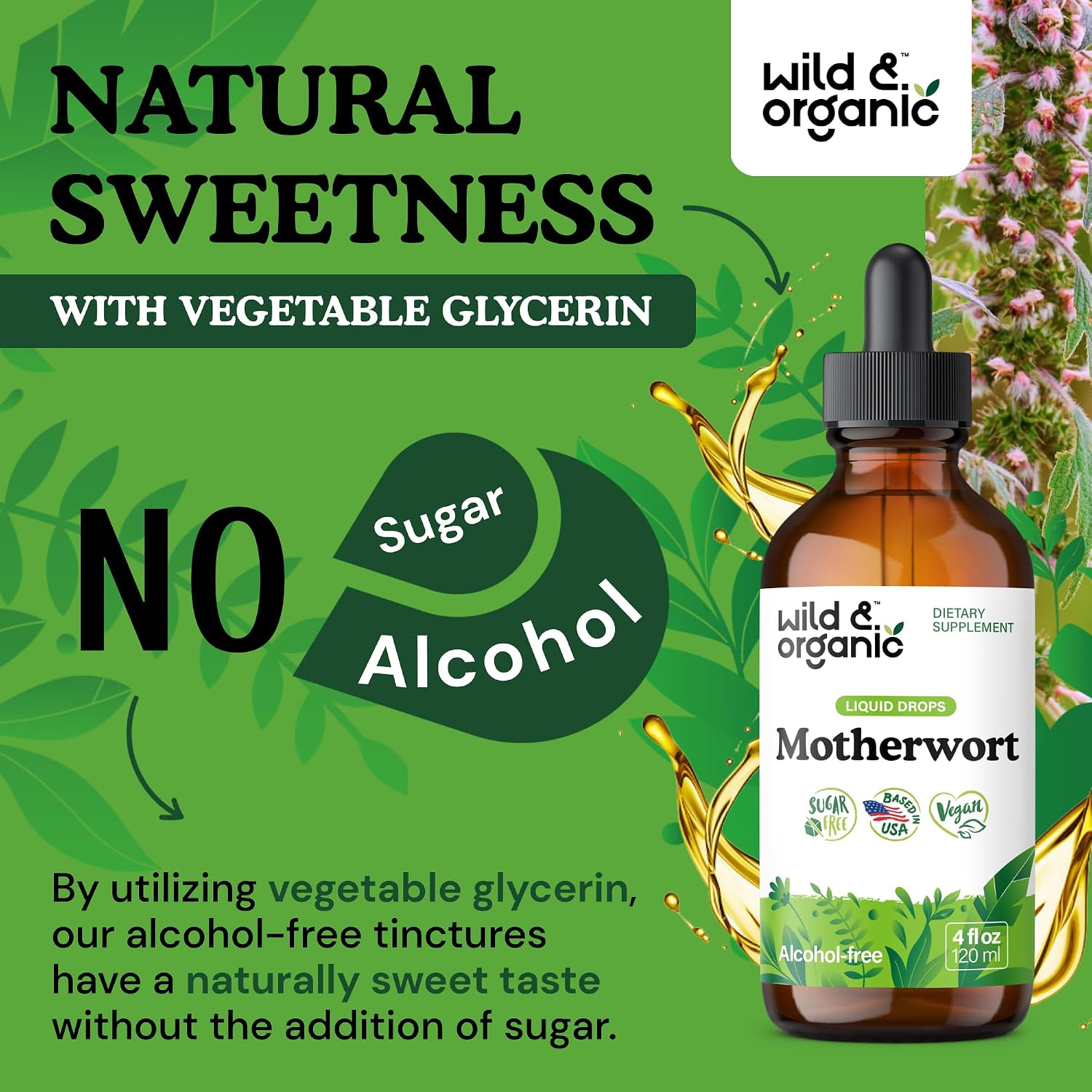 Wild & Organic Motherwort Tincture - Good Mood, Calmness and Overall Support - Vegan, Sugar & Alcohol-Free Extract Drops - 118 ml - görsel 6