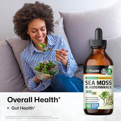 BIO KRAUTER 2-in-1 Sea Moss & Bladderwrack Drops – Vegan Liquid Supplement for Daily Wellness, 120ml
