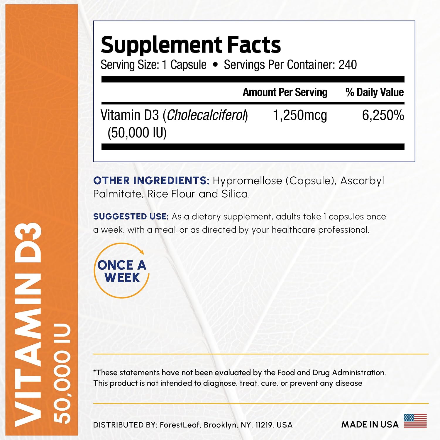 ForestLeaf Vitamin D3 50,000 IU Weekly Supplement – High Potency, 240 Capsules - görsel 4