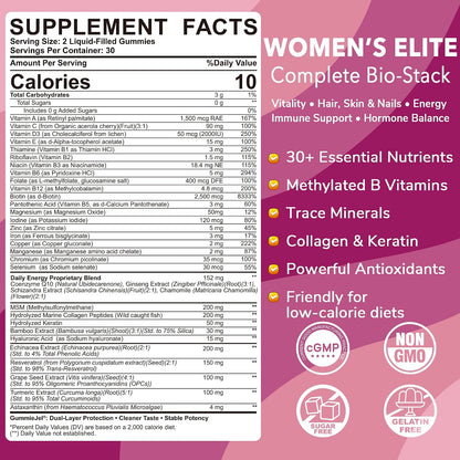 LILICARE Women's Multivitamin Gummies – Methylated Multivitamin with Biotin, Iron, Collagen, Methylfolate, B Complex, Hair, Skin and Nails Support, No Added Sugar, 60 Count