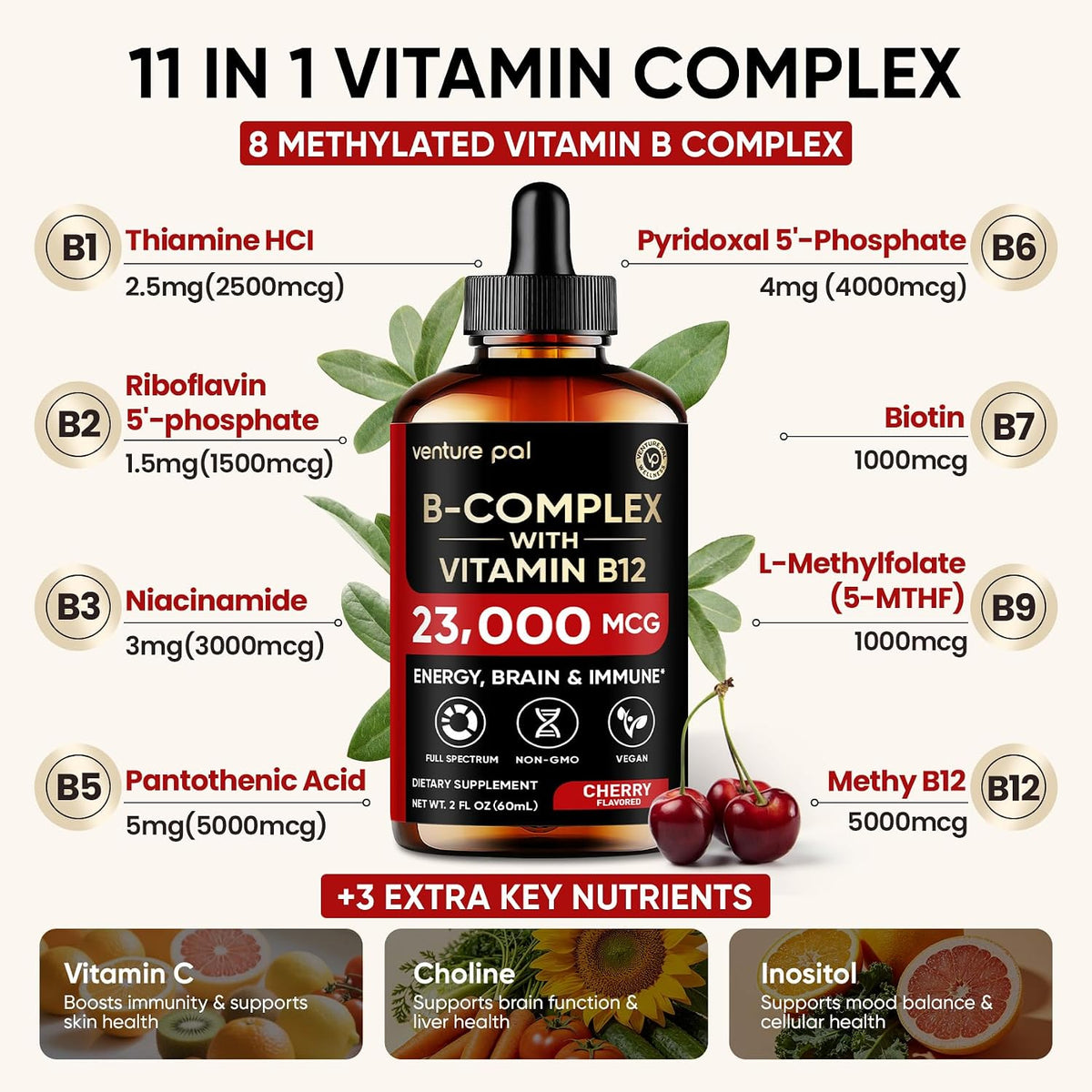 Venture Pal Vitamin B Complex Liquid Drops – – Vitamin B5 (Pantothenic Acid) – involved in fatty acid synthesis – Image 4