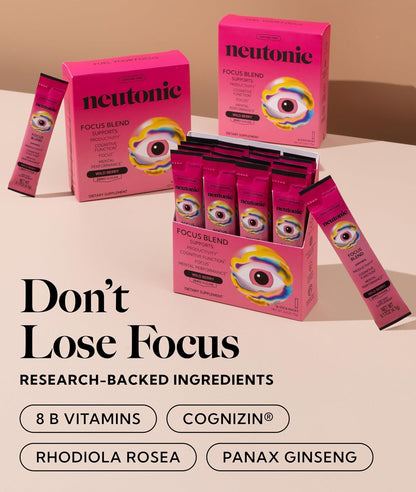 Neutonic Nootropic Focus Blend Powder – Wild Berry Flavour, 16 Sticks, Caffeine-Free, No Added Sugar