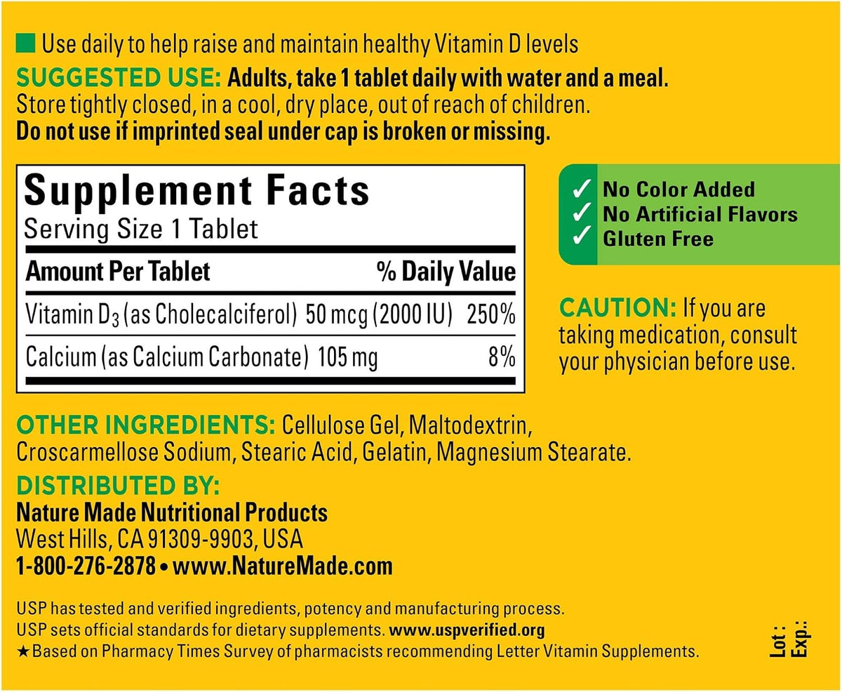 Nature Made Vitamin D3 2000 IU (50 mcg), 220 Tablets - görsel 2