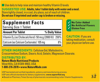 Nature Made Vitamin D3 2000 IU (50 mcg), 220 Tablets