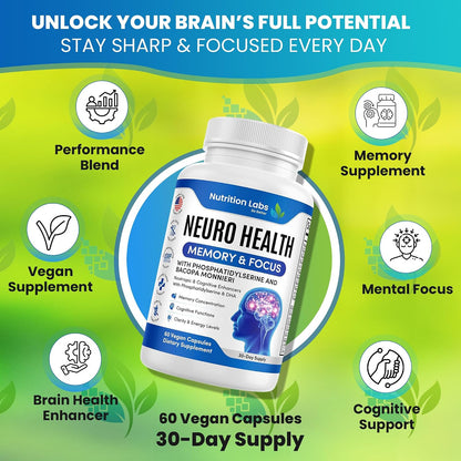 NUTRITION LABS BE BETTER Nootropic Brain Supplement - Memory & Focus Support with Bacopa Monnieri and B Vitamins
