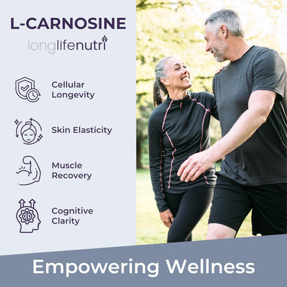 LongLifeNutri L-Carnosine 1000mg - Beta-Alanyl-L-Histidine Supplement for Cellular Energy & Brain Clarity, 120 Vegan Capsules