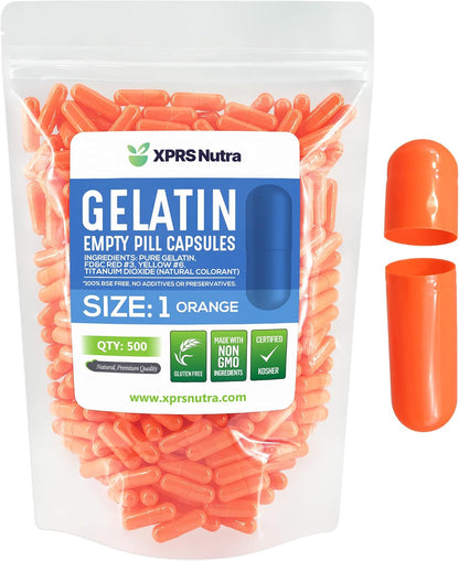 XPRS Nutra Size 1 Empty Capsules - 500 Count Clear Gelatine Capsules for DIY Supplement Filling