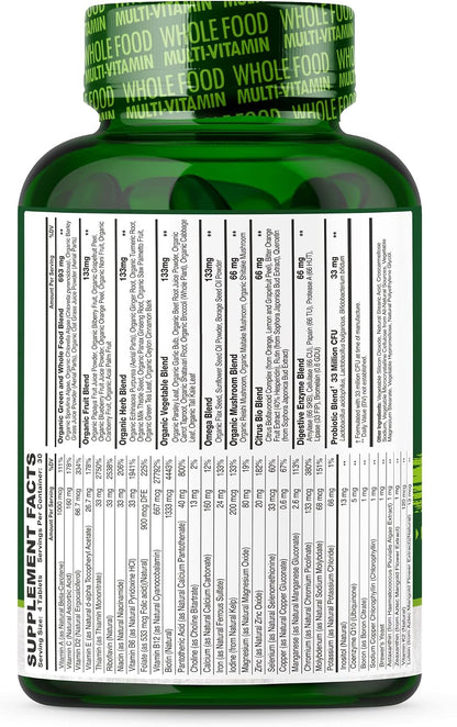 Wholesome Wellness Whole Food Multivitamin for Men - Natural Multi Vitamins, Minerals, Organic Extracts - Vegan - 120 Tablets