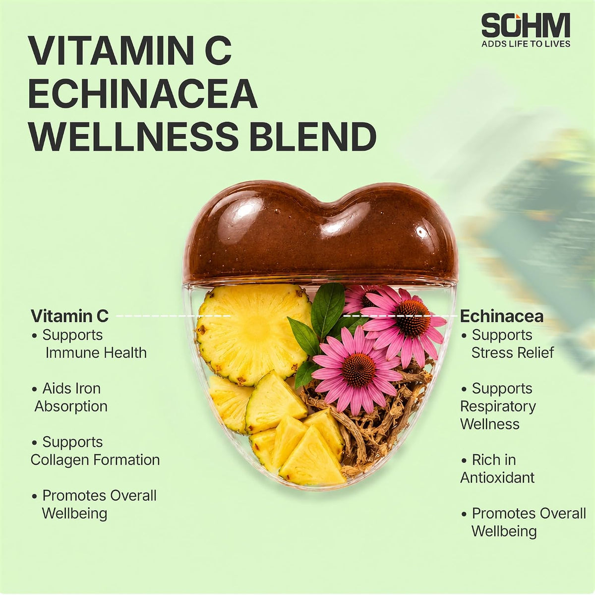 SOHM Vitamin C + Echinacea Gummies - 60 Count - Individually Wrapped - Vegetarian - görsel 3