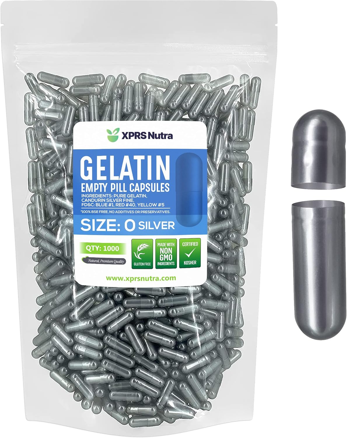 XPRS Nutra Size 0 Empty Gelatine Capsules - 1000 Count - DIY Capsule Filling - görsel 1