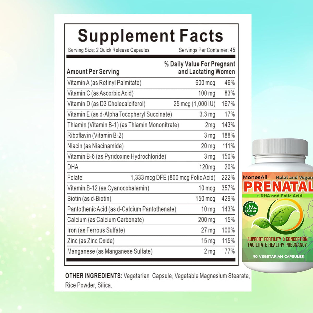 MonesAli Prenatal Vitamins for Women | Postnatal | Vegan, Halal, Gelatin-Free | with Folate, Iron & Biotin | Supports Pregnancy & Postnatal Energy - görsel 2