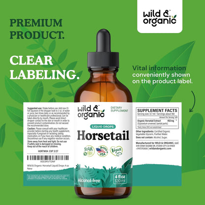 Wild & Organic Horsetail Herb Tincture - Hair, Skin and Nails Support - Liquid Horsetail Supplement - Vegan, Sugar & – Image 9