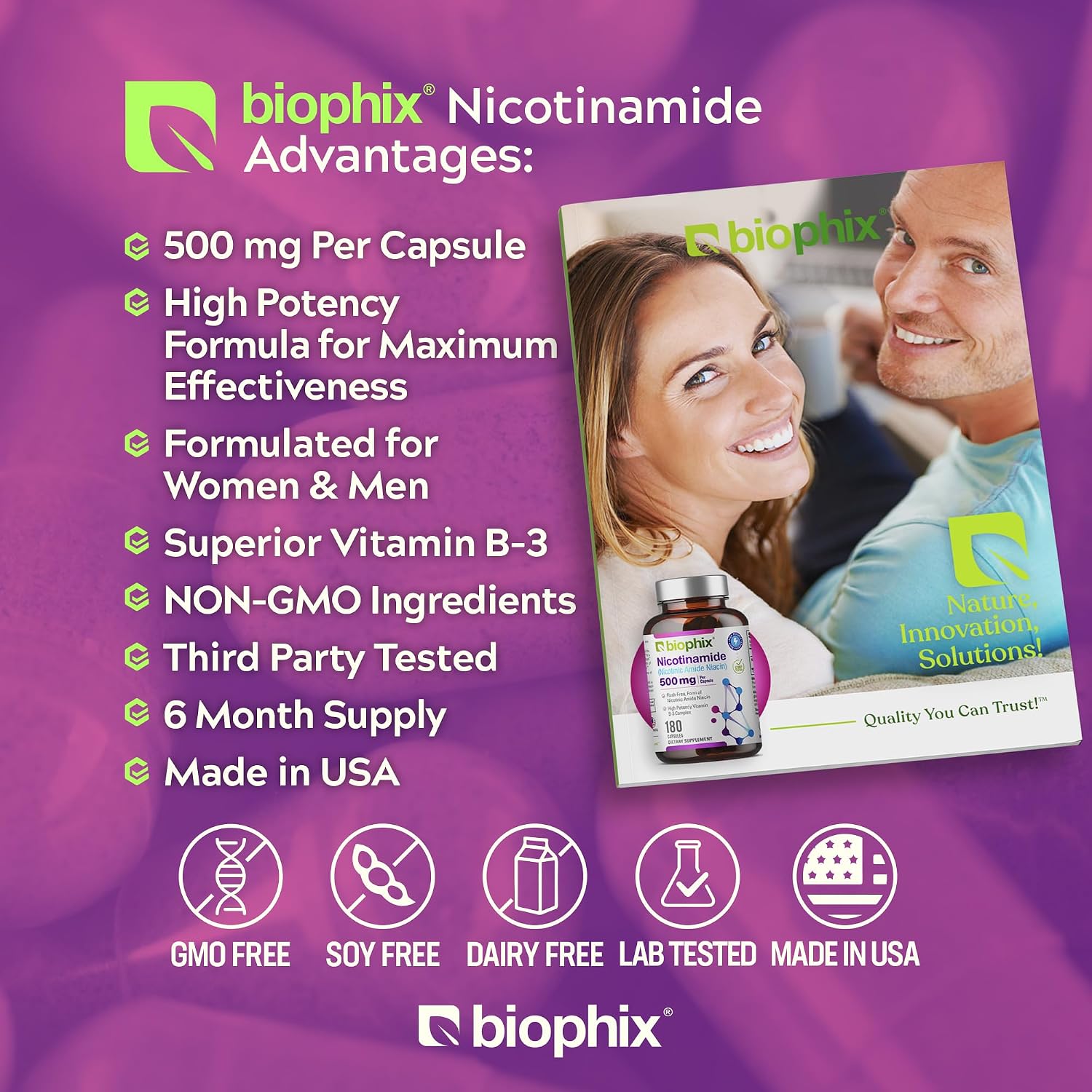 biophix B-3 Nicotinamide 500 mg, 180 Capsules – Flush-Free Vitamin B3 Supplement - görsel 3