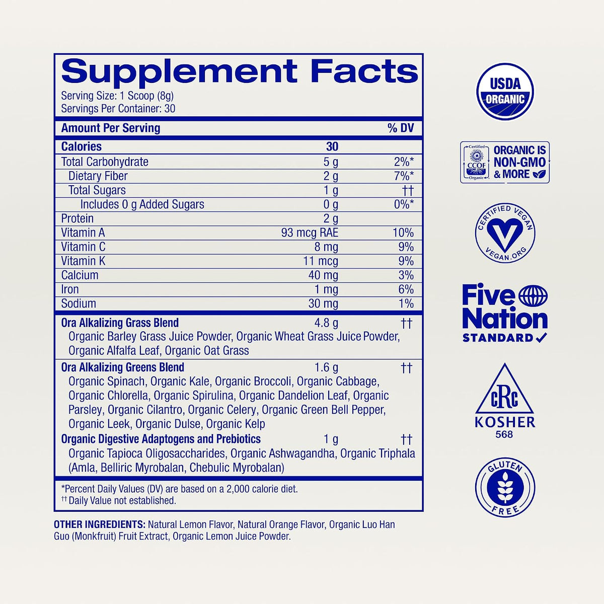 Ora Organic Greens Powder - Vegan, Gluten-Free, Organic Super Greens Drink for Energy & Detox, Citrus Flavour, 30 Servings - görsel 8