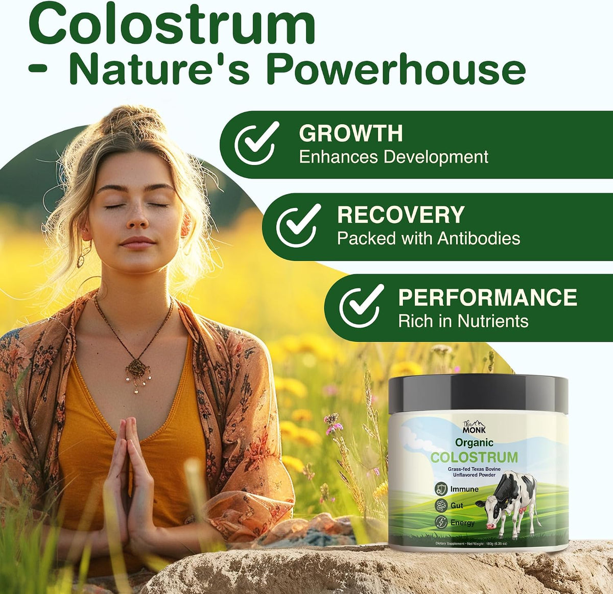 Colostrum Supplement – Grass-Fed Texas Bovine Whole Colostrum Powder for Immune, Gut & Wellness – Unflavoured – 100% Pure – 180g – 90 Servings – Made in the USA - görsel 3