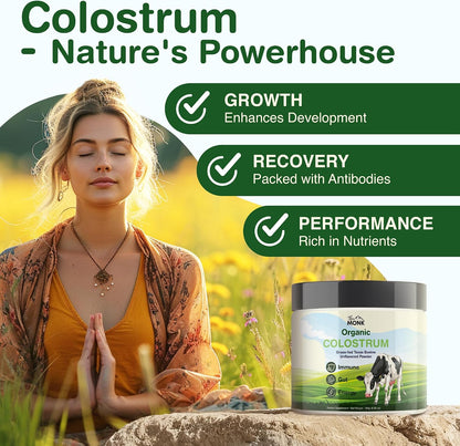 Colostrum Supplement – Grass-Fed Texas Bovine Whole Colostrum Powder for Immune, Gut & Wellness – Unflavoured – 100% Pure – 180g – 90 Servings – Made in the USA