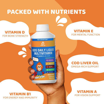 Amore Life Daily Liquid Multivitamin for Kids with Vitamins A, D, E, B1 & Cod Liver Oil, Orange, 473 ml