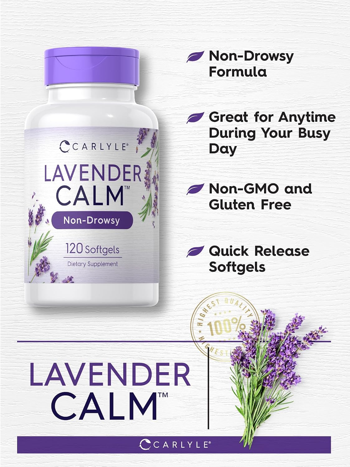 Carlyle Lavender Softgels 80 mg, 120 Capsules - Calm & Non-Drowsy Formula - görsel 3