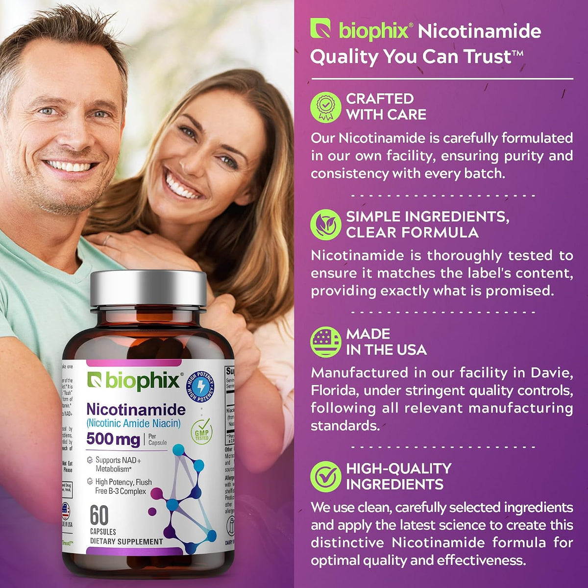 biophix B-3 Nicotinamide 500 mg 60 Caps – Nicotinic Amide Niacin Natural Flush-Free Vitamin Formula – Image 8