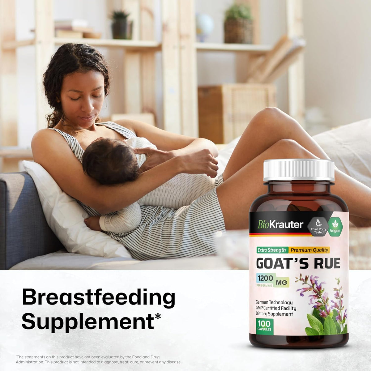 BIO KRAUTER® Goat's Rue for Breastfeeding - Pure Vegan Lactation Supplement - 100 Capsules, 1200 mg per Serving - görsel 2