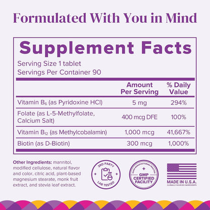 BariMelts Vitamin B12 Plus, 90 Fast-Dissolving Tablets (3-Month Supply) - Sugar-Free Bariatric Vitamins with B12, B6, Folate, Biotin, Natural Cherry Flavour