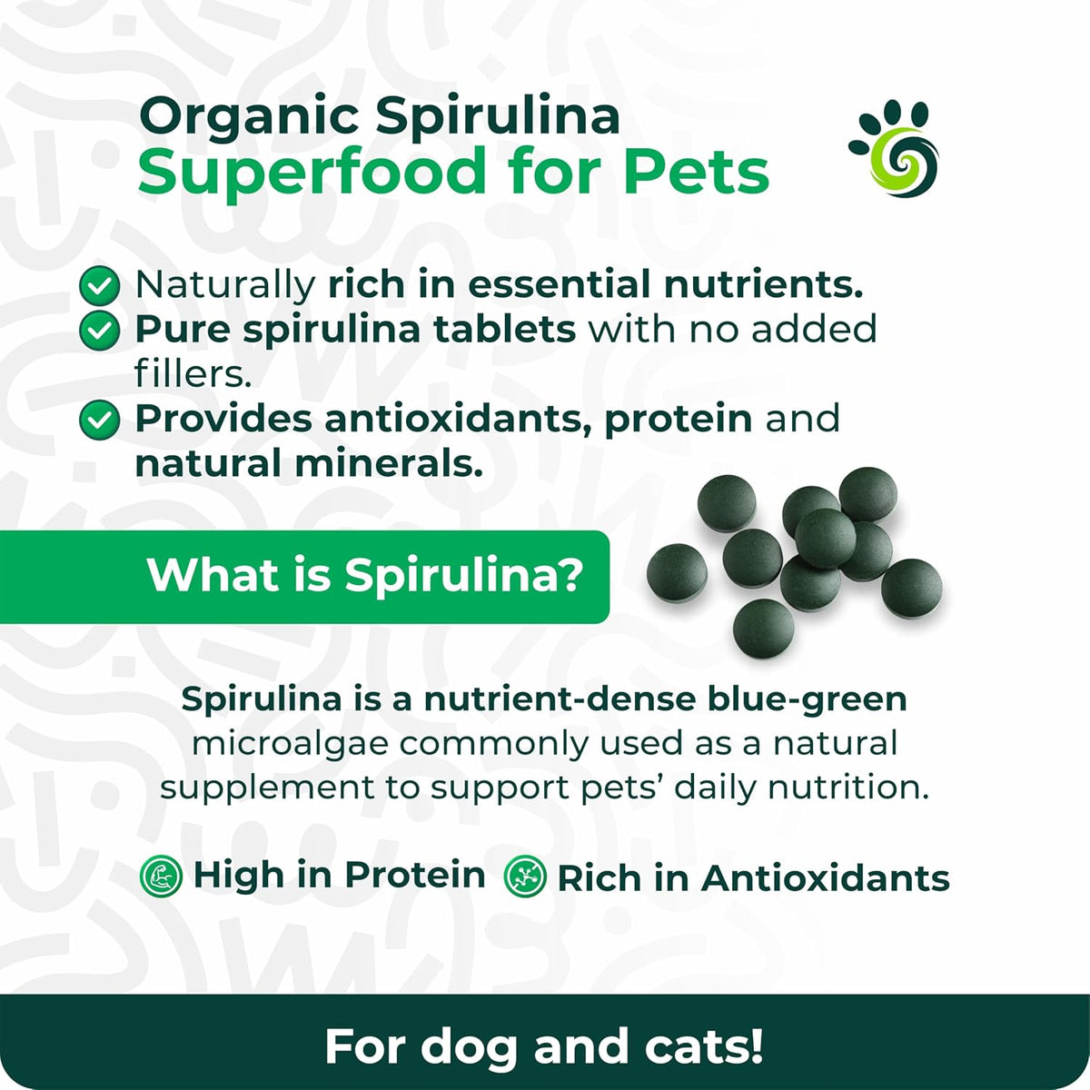 SPIRU PAW Spirulina Tablets for Dogs & Cats, Plant-based Microalgae Pet Supplement, Easy Daily Tablet, Supports Daily Wellness & Skin & Coat, 60 Count - görsel 2