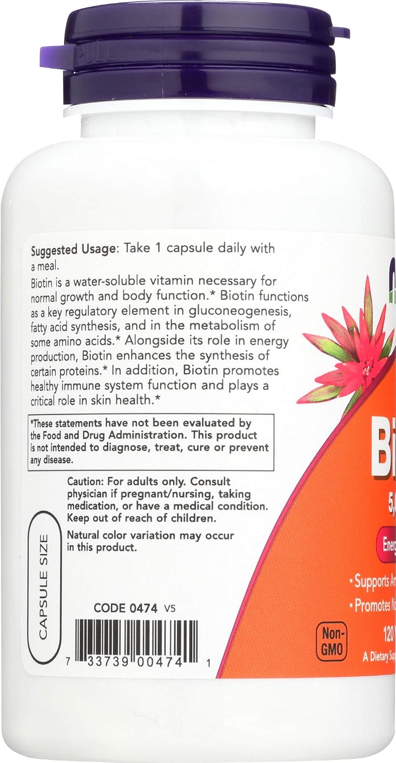 NOW Foods Biotin 5,000 mcg - 240 Veg Caps (2-Pack) - görsel 4