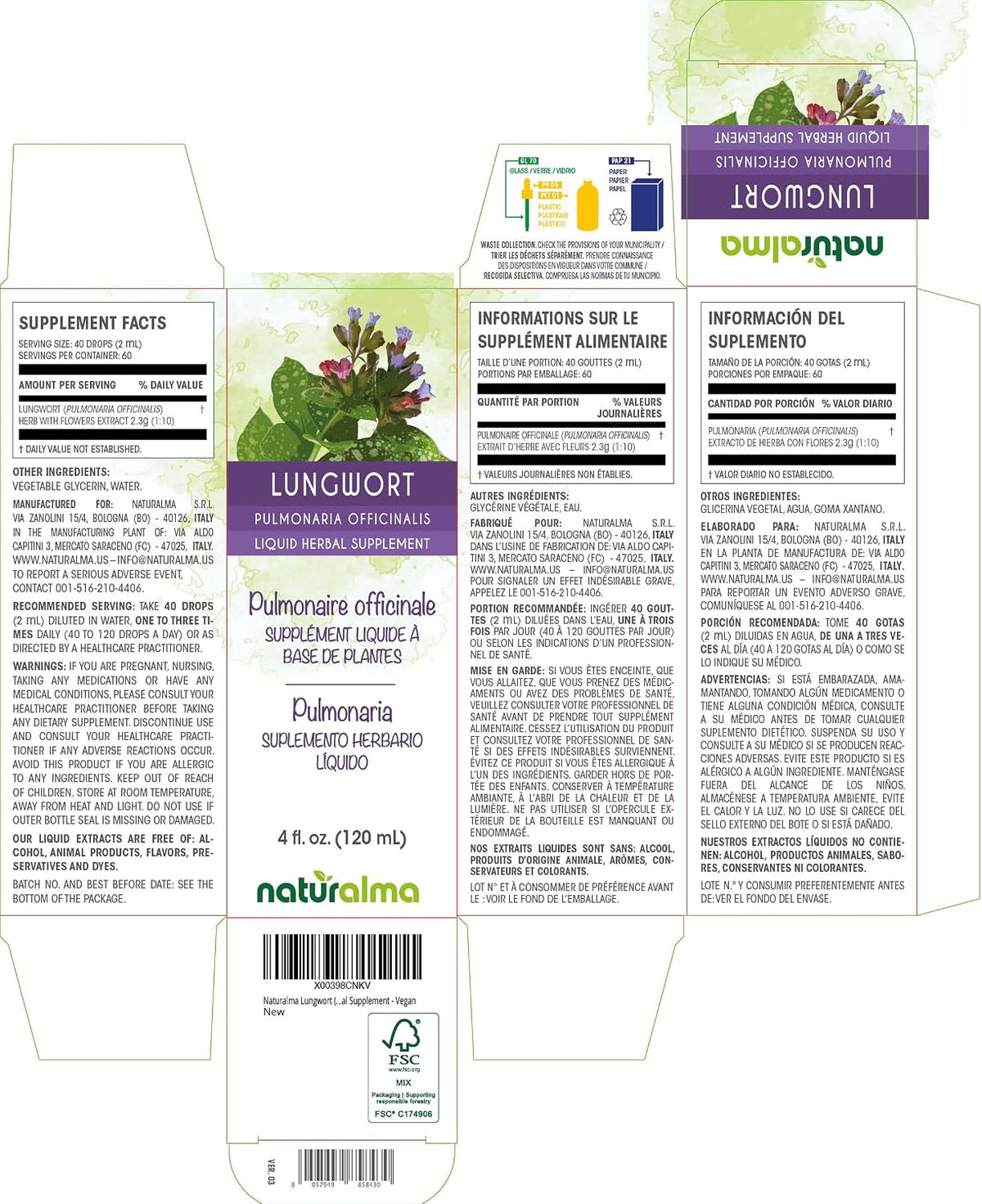 Naturalma Lungwort (Pulmonaria officinalis) Herb with Flowers Alcohol-Free Glycerite - 118 ml Liquid Extract in Drops - Herbal Supplement - Vegan - görsel 2