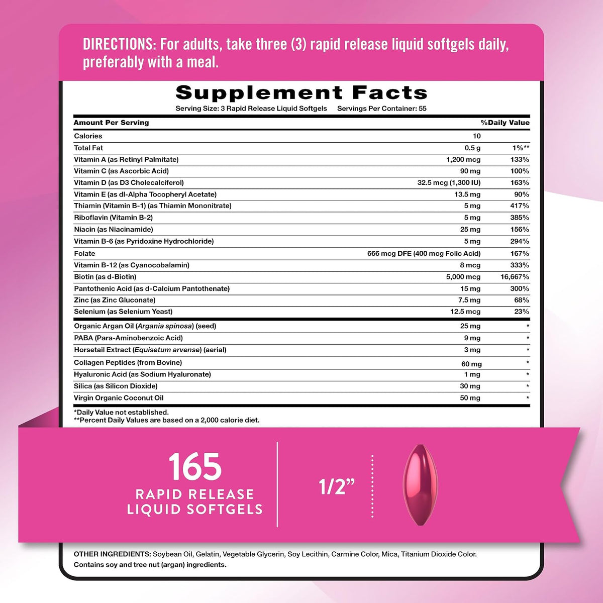 Nature's Truth Hair, Skin & Nails Vitamin | 5000 mcg Biotin | 165 Softgels | with Collagen | Non-GMO & Gluten-free Supplement - görsel 2