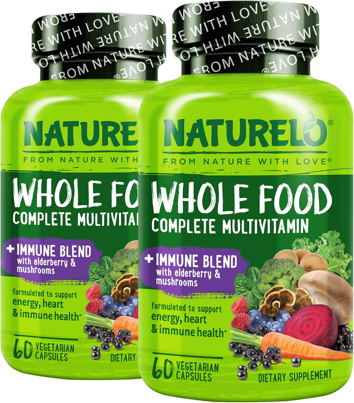 NATURELO Whole Food Multivitamin + Immune Blend with Elderberry & Mushrooms - Complete Multivitamin with Extra Immune Support - 60 Vegan Capsules - görsel 9