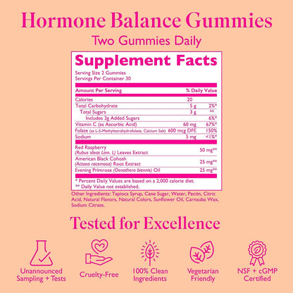 Hormone Balance Gummies for Women - Hormonal Harmony for Mood, Energy & Bloating - PMS, Perimenopause & Menopause Support - Red Raspberry Leaf & Black Cohosh - 60 Gummy Supplements