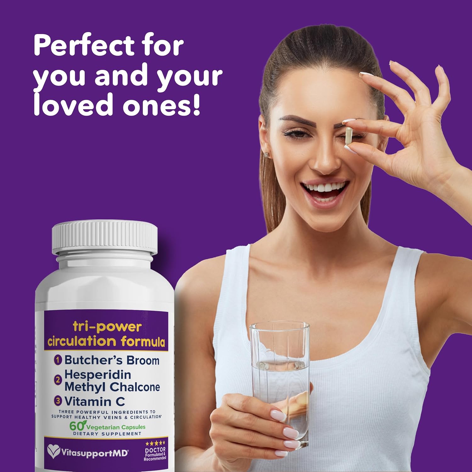 VITASUPPORTMD Tri-Power Circulation Formula - Circulation Supplement with Butcher's Broom, Hesperidin, and Vitamin C, 60 Capsules - görsel 7