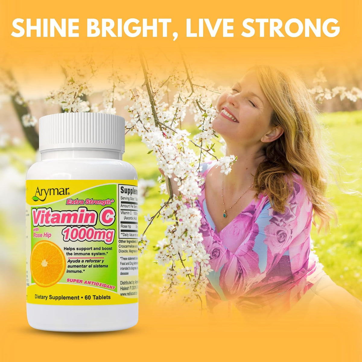 Arymar Vitamin C 1000 mg with Rosehip Extract 30 mg - High Strength Vitamin Supplement - 60 Tablets - görsel 7