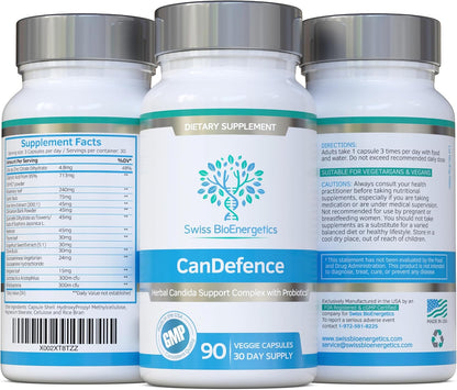 Swiss BioEnergetics CanDefence — Herbal & Probiotic Digestive Support Food Supplement, 90 Vegetarian Capsules