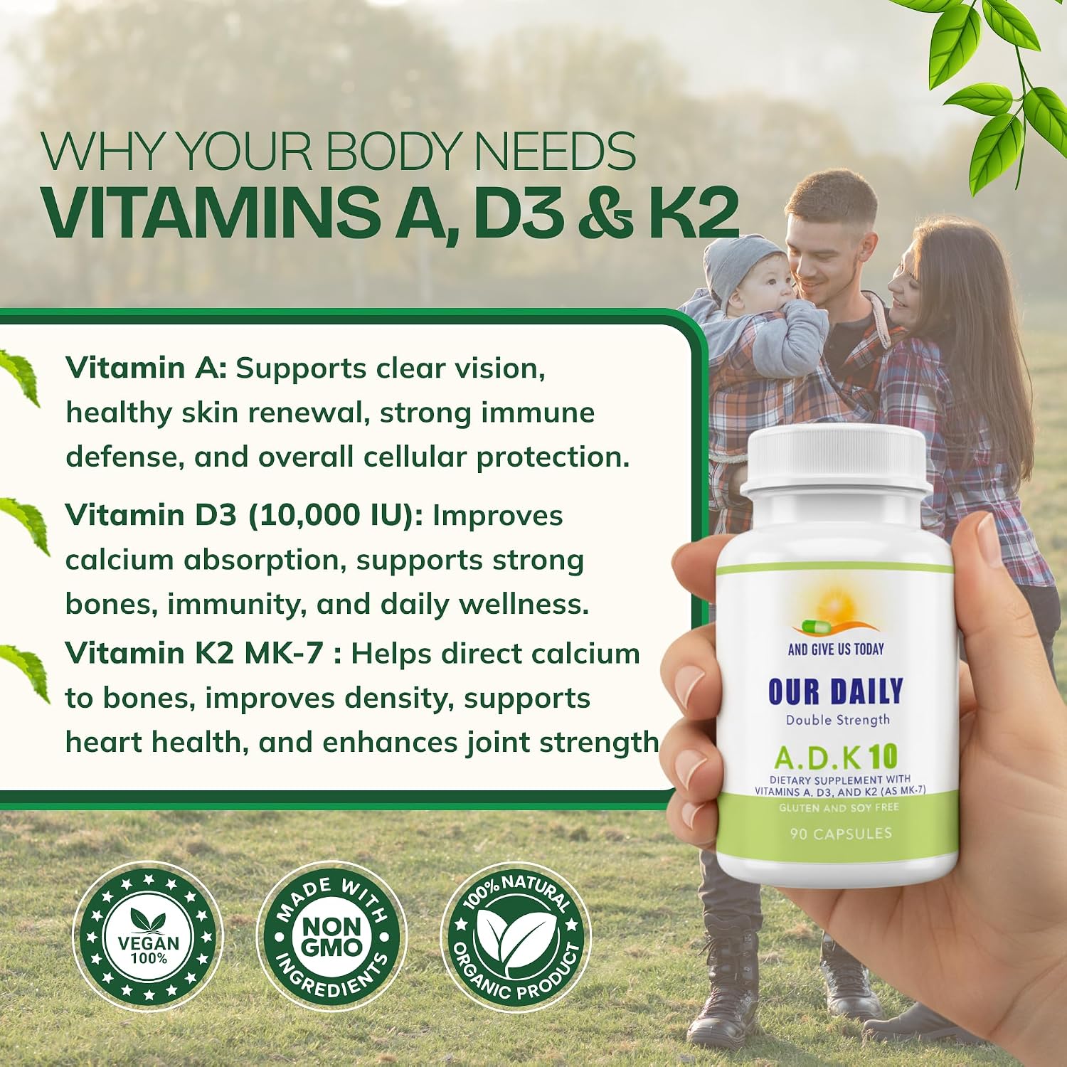 Daily Vites ADK 10 - High Potency Vitamin A, D3 10,000 IU & K2 (MK-7) - Doctor Formulated - Non-GMO, Gluten-Free - 90 Capsules - görsel 5