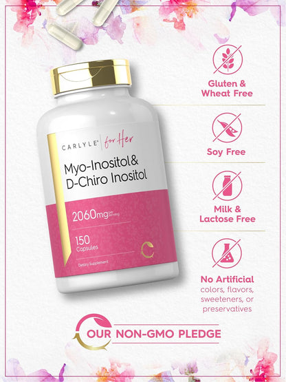 Carlyle Myo-Inositol & D-Chiro Inositol Supplement for Women | 2060mg | 150 Capsules | Non-GMO, Gluten-free Complex