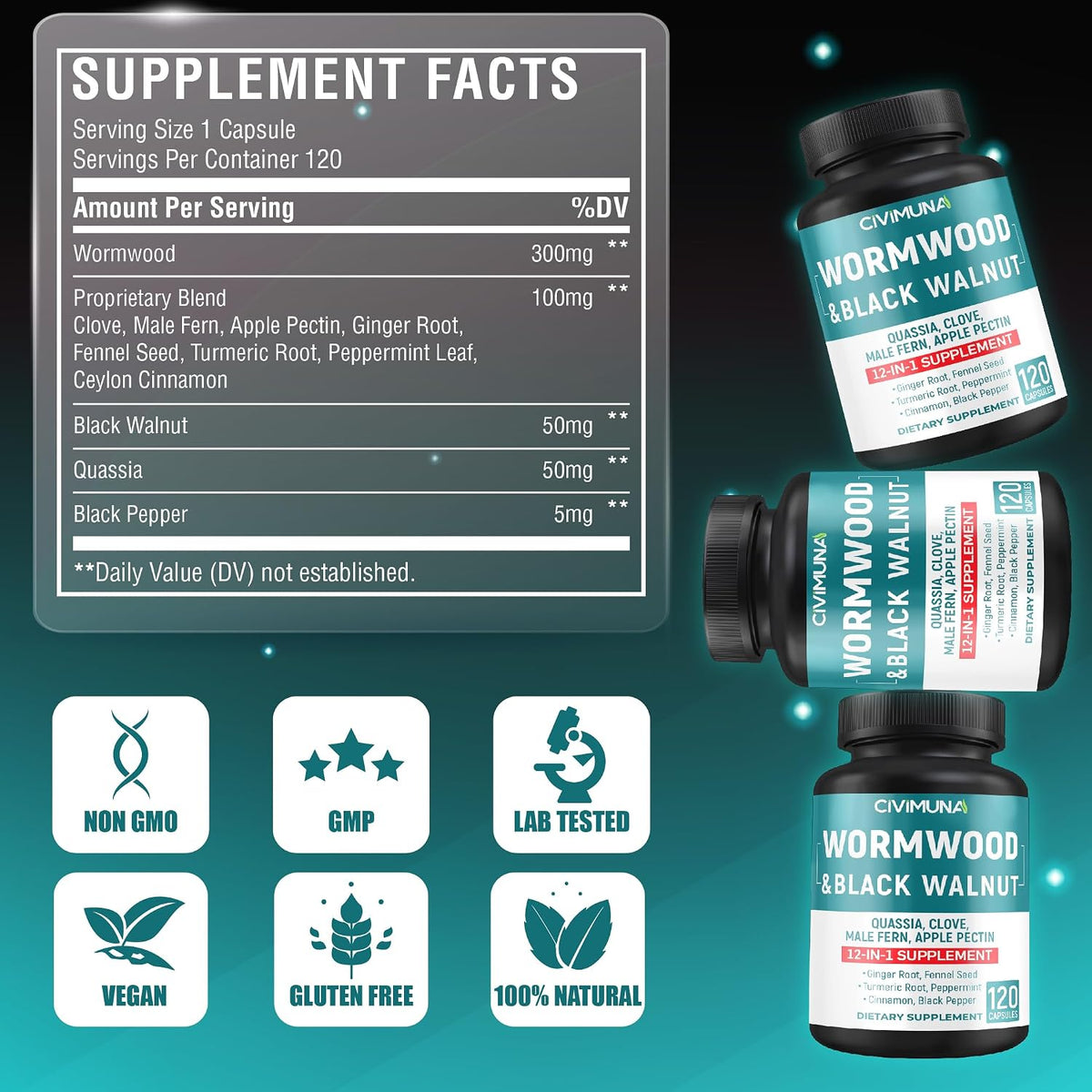 Wormwood Extract Capsules with Black Walnut Leaves & Quassia - 120 Capsules - görsel 4