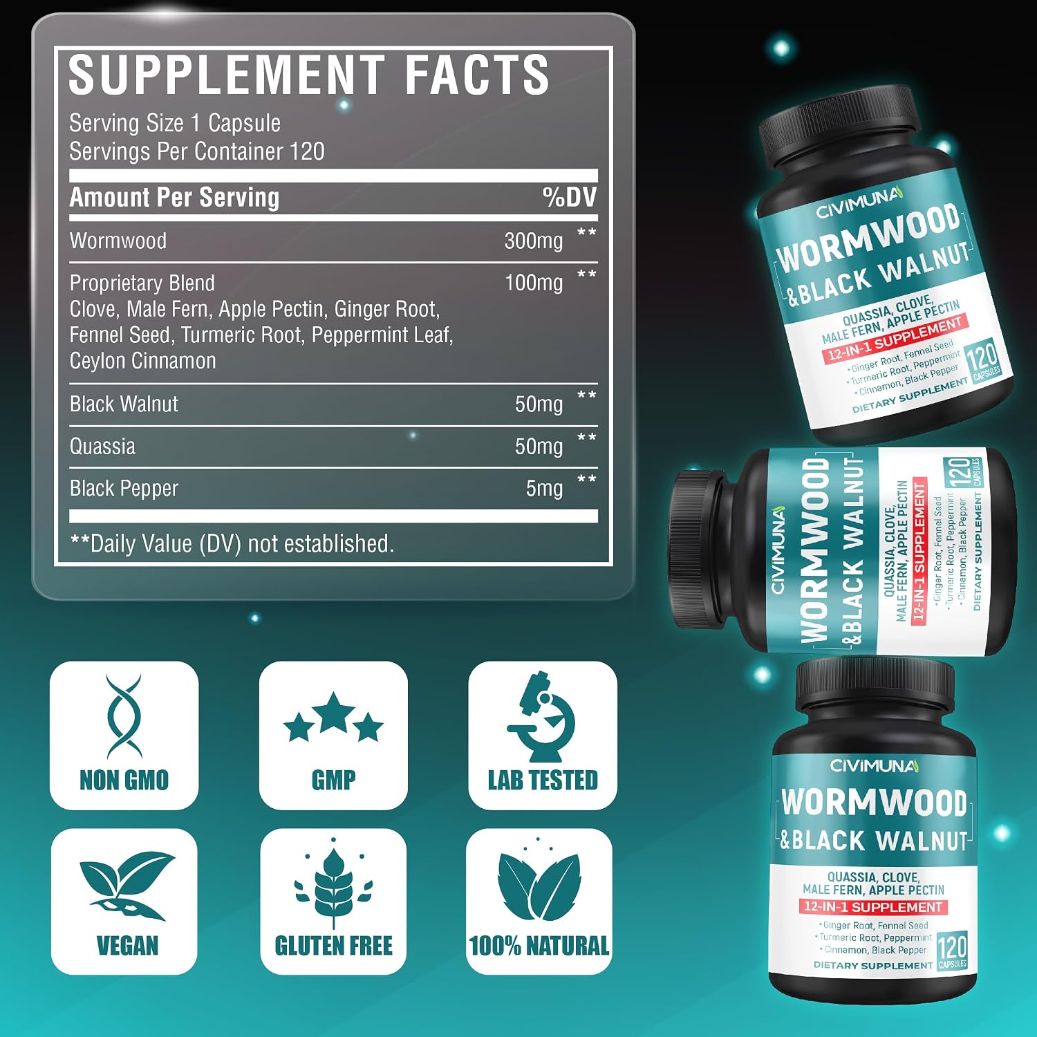 Wormwood Extract Capsules with Black Walnut Leaves & Quassia - 120 Capsules - görsel 4