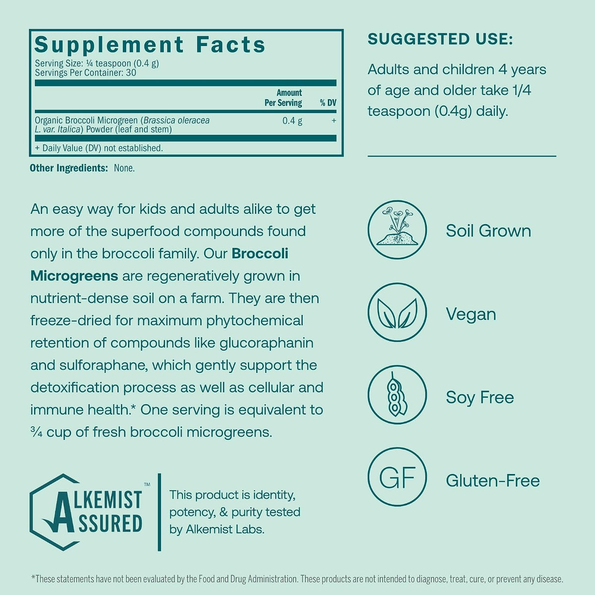 True Grace Broccoli Microgreens - Daily Superfood Powder, Regenerative Organic Certified, 11 g (30 Servings) - görsel 2