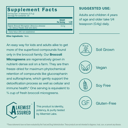 True Grace Broccoli Microgreens - Daily Superfood Powder, Regenerative Organic Certified, 11 g (30 Servings)
