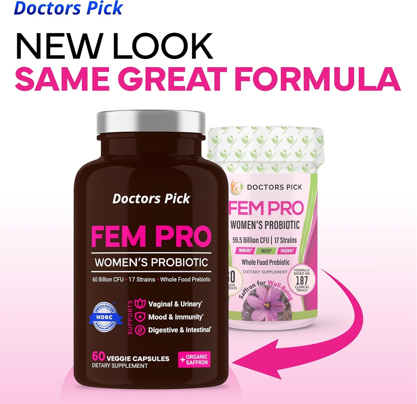 Doctors Pick Fem Pro Probiotics for Women. 17 Clinically Effective Strains for Vaginal, Digestive & Immune Support, Urinary Tract Health, pH Balance and Mood. 60 Veggie Capsules, 2 Month Supply - görsel 2