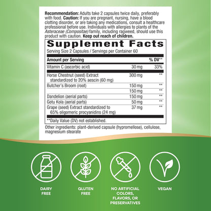 Nature's Way Leg Vein Support Blend, with Tru-OPCs™, Vegetarian, 120 Vegetarian Capsules (Pack of 2)