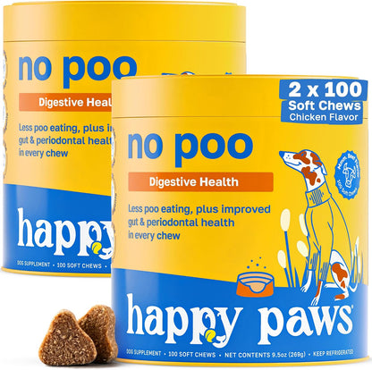 Happy Paws No Poo Chews for Dogs - Coprophagia Deterrent with Probiotics, Pumpkin & Enzymes - Beef Flavour, 200 Count