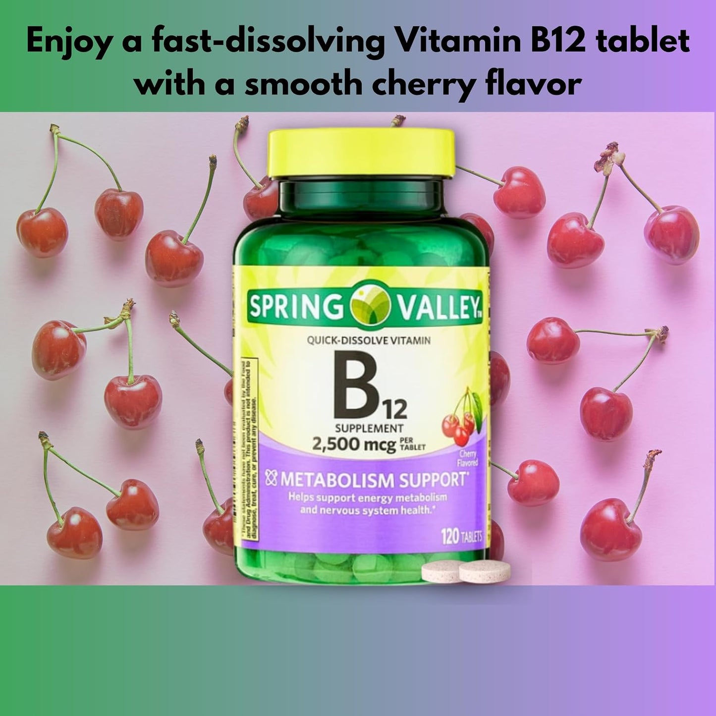 Vitamin B12 Tablets 2500mcg Cherry Flavour - Quick Dissolve, 120 Tablets - görsel 2