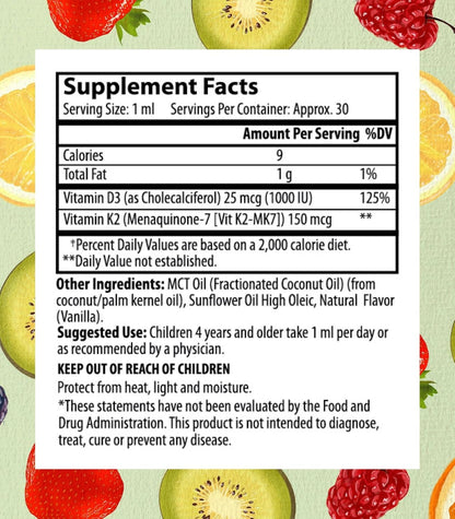Go Healthy Kids D3 K2 (MK-7) Liquid Drops - Sugar-Free, Vanilla Flavour, 30 Servings