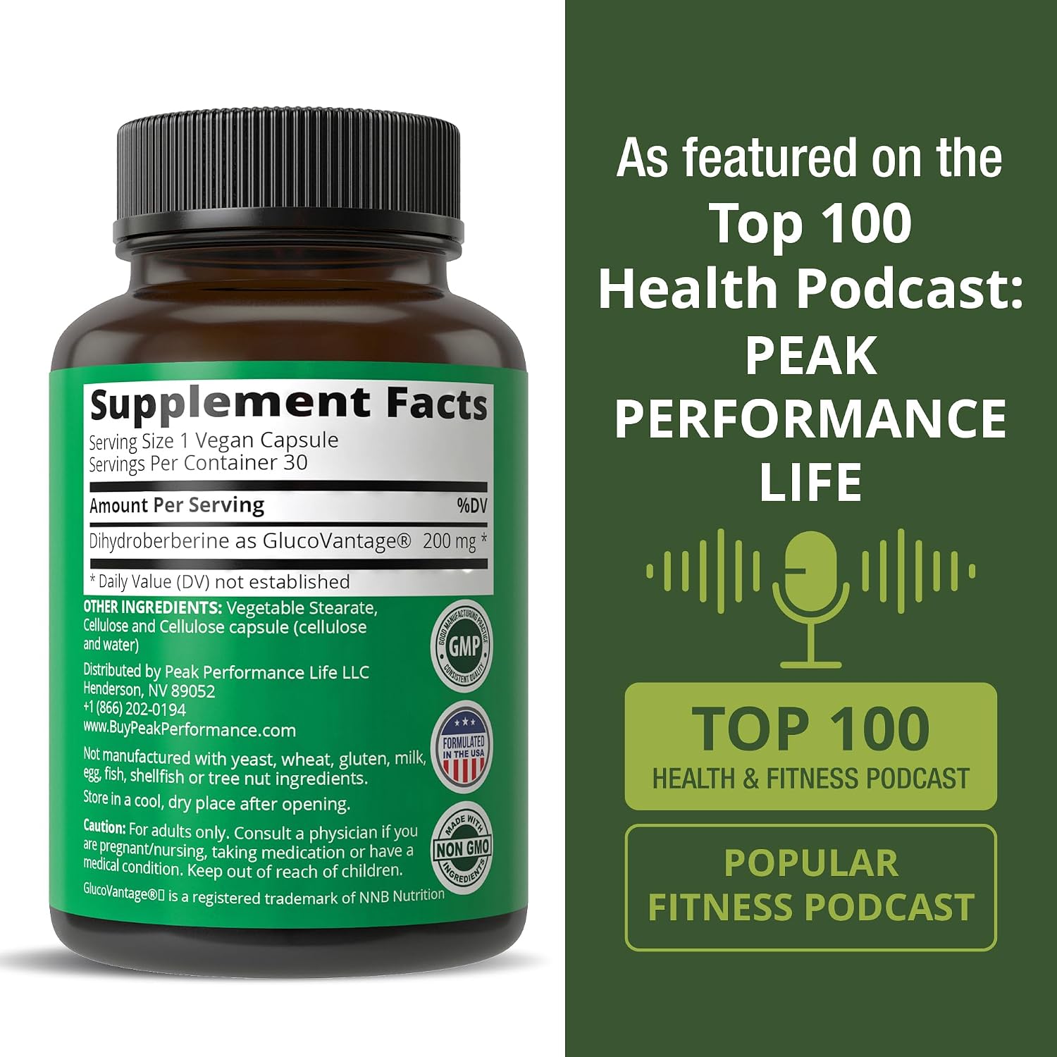 Peak Performance GlucoVantage Dihydroberberine 200 mg - 5X More Bio-available Than Regular Berberine - Metabolism Support, Keto Friendly, Vegan - görsel 6