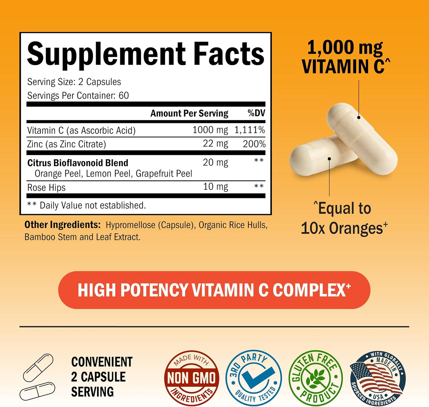 BioSchwartz Vitamin C Complex - 1000mg Capsules with Rose Hips, Zinc & Citrus Bioflavonoids, 120 Capsules - görsel 3