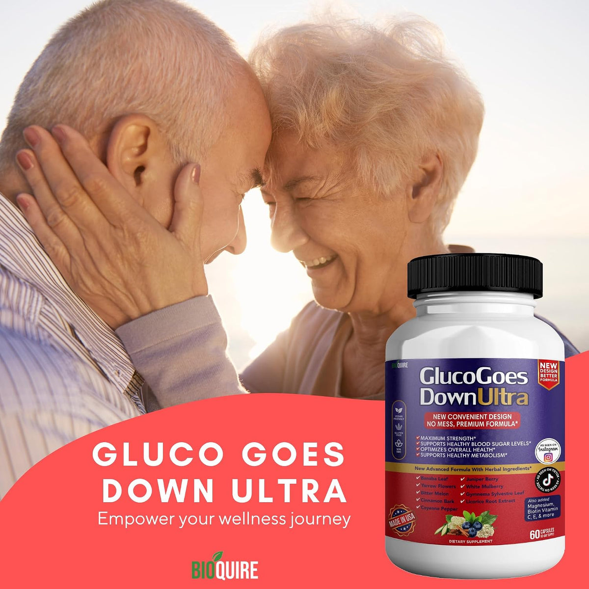 BIOQUIRE Gluco Goes Down Ultra Food Supplement - Maximum Strength - 60 Capsules - görsel 4