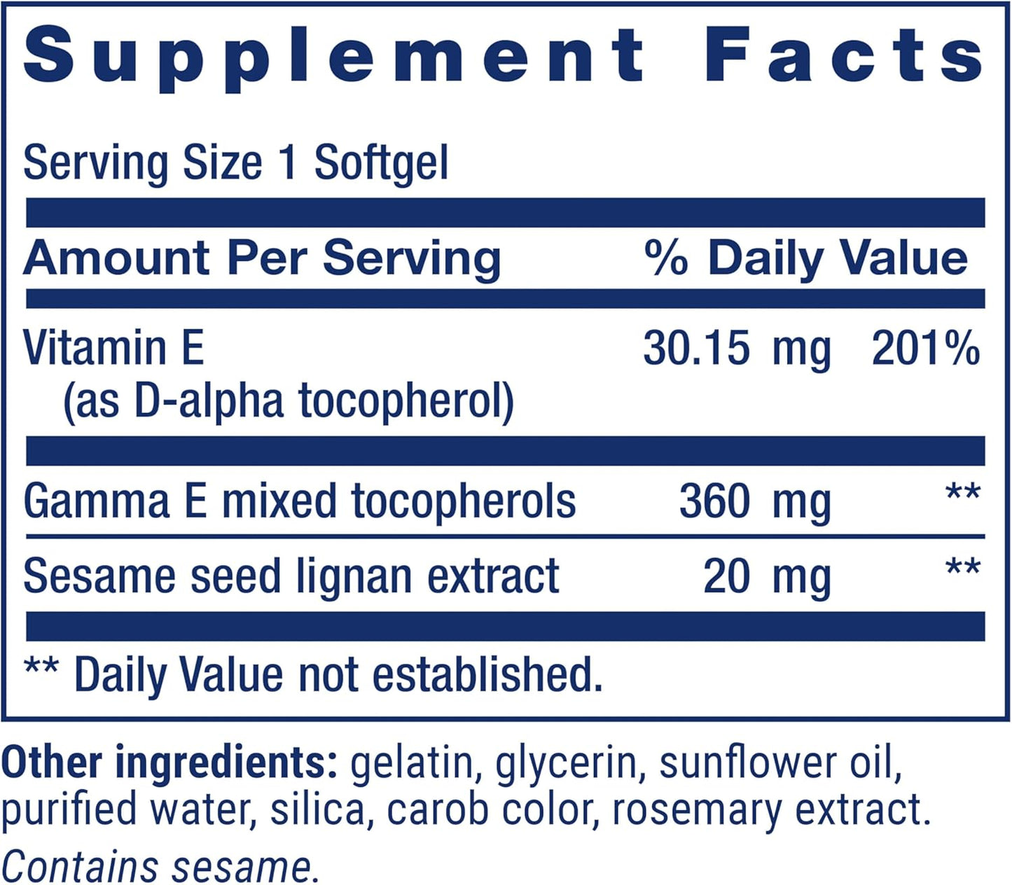 Life Extension Gamma E Mixed Tocopherols - Vitamin E with Sesame Lignans, 60 Softgels - görsel 3